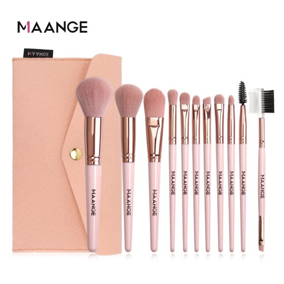 Other - 11Pcs Pink Makeup Brushes Set & Bag Cosmetic Tool